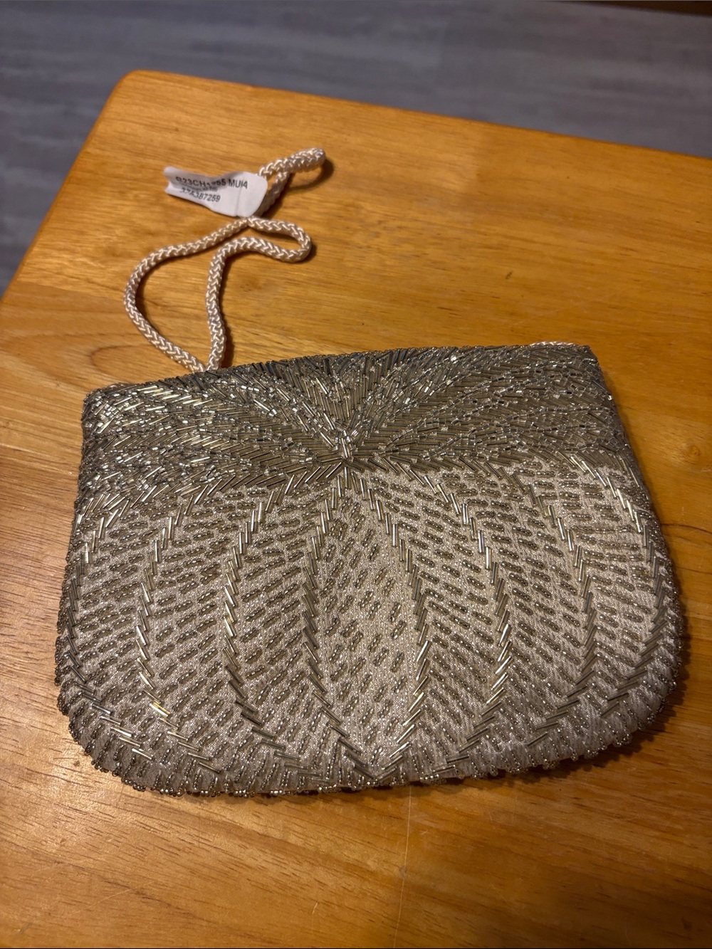 Elegant Silver Beaded Evening Clutch